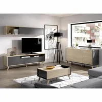 tbs ensemble meuble tv + table basse + buffet koln - mélaminé - style scandinave - chêne naturel et graphite  beige