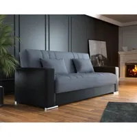 canapé-lit conteneur 3 places, avec 2 coussins inclus, 230 x96x 101h cm, couleur noir et gris