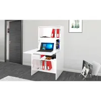 bureau avec plateau caché, made in italy, armoire avec étagères et plan de travail, armoire peu encombrante, cm 70x35h140, couleur blanc brillant