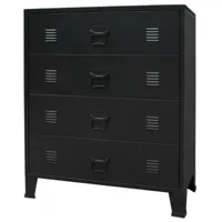 buffet bahut armoire console meuble de rangement à tiroirs métal style industriel 93 cm noir 4402223