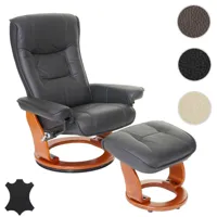 mca fauteuil relax hamilton, fauteuil de télévision, tabouret, cuir, charge 130kg ~ noir, doré