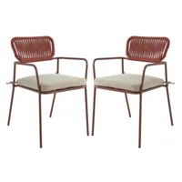 vente-unique lot de 2 chaises de jardin en métal et corde avec accoudoirs - terracotta - lousini de mylia  terracotta