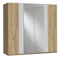 armoire de rangement imitation chêne poutre/blanc/chrome - dim : 225 x 210 x 58 cm - pegane -