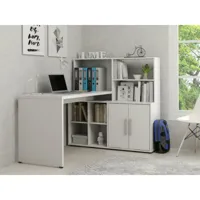bureau d'angle leon avec rangements et étagères - blanc