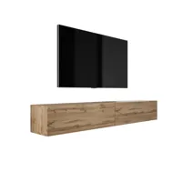 3xeliving meuble tv suspendu, d: l: 2 x 100 cm, h : 34 cm, p : 32 cm. rangement tv, meuble tv mural, table tv, meuble television, chêne wotan  marron