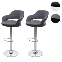 mendler 2x tabouret de bar hwc-f16, chaise de comptoir avec dossier, rotatif, similicuir ~ gris/blanc  multicolore