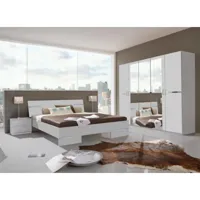 pegane chambre à coucher complète adulte (lit 160x200 cm + 2 chevets + armoire), coloris blanc/chrome brillant