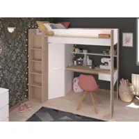 lit mezzanine avec bureau et armoire - 90 x 200 cm - coloris : blanc et naturel + matelas - auckland