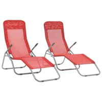 chaise longue pliable 2 pcs avec cadre pivotant textilène rouge - meubles/meubles de jardin/sièges d'extérieur/bains de soleil - rouge - rouge