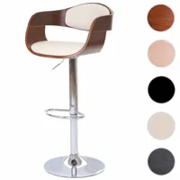 tabouret de bar hwc-a47, chaise de comptoir, design rétro, bois courbé ~ aspect noix, crème