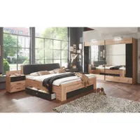 chambre à coucher complète adulte (lit 180x200 cm king size + 2 chevets + armoire + 2 tiroirs lit), coloris chêne artisan/graphite