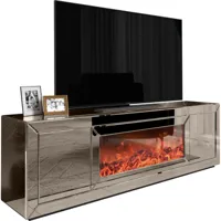 vivenla meuble tv design avec cheminée artificielle intégrée en miroir bronze 200 cm de largeur collection fibramu fibramu  bronze