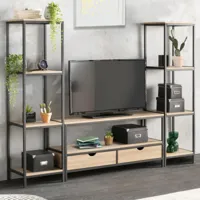 ensemble meuble tv detroit avec étagères design industriel 193