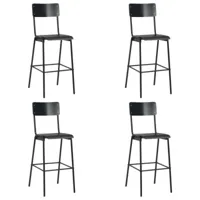 chaises de bar 4 pcs noir contreplaqué solide et acier