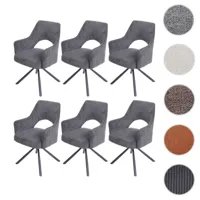 mendler lot de 6 chaises de salle à manger hwc-k30, fauteuil de cuisine, pivotant auto-position, tissu/textile ~ corde-gris foncé  gris