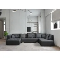 meublesline canapé d'angle xxl en u atrium droit gris noir  gris, noir