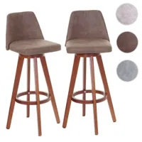 lot de 2 tabourets de bar hwc-c43, chaise de bar, bois textile pivotant ~ marron vintage, pieds clairs