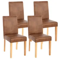 4x chaise de séjour littau, fauteuil ~ tissu, aspect daim marron, pieds clairs