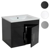mendler lavabo + meuble sous évier hwc-d16, meuble sous vasque, poli miroir 60cm ~ noir  noir