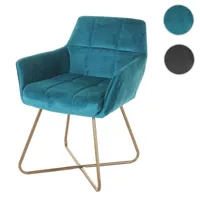 chaise de salle à manger hwc-f37, fauteuil de cuisine, design rétro, velours, pieds dorés ~ pétrole
