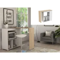 vente-unique meuble de bar pivotant avec rangements - naturel et blanc - saturne panneau de particules chêne
