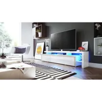 meuble tv   blanc brillant et bordure sable  + led rgb (lxhxp): 227 x 52 x 35  cm