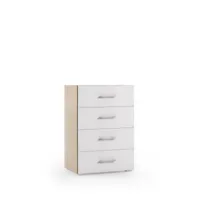 commode moderne avec 4 tiroirs, 100% made in italy, hebdomadaire pour chambre, 60x41h87 cm, couleur blanc et chãªne