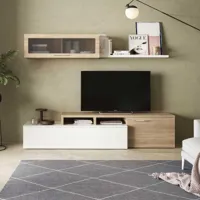 dansmamaison meuble tv modulable en angle blanc/chêne - xuns  bois clair