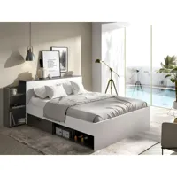 lit avec tête de lit rangements et tiroirs 140 x 190 cm - coloris : blanc et anthracite + sommier + matelas - florian