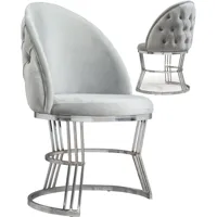 vivenla lot de 2 chaises de salle à manger design avec capitonnage à l'arrière revêtement en velours gris clair et piètement en acier inoxydable argenté collection javed