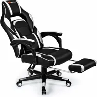 giantex chaise gaming cuir pvc, siège gamer pivotante ergonomique, fauteuil de bureau réglable en hauteur et dossier réglable, support lombaire charge 150kg blanc