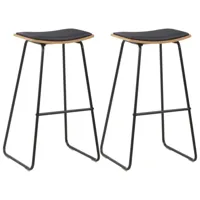 lot de deux tabourets de bar design chaise siège synthétique noir acier 1202099