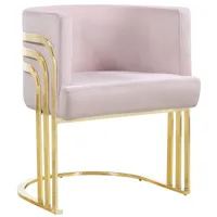 vivenla chaise de salle à manger design revêtement en velours rose avec piètement en acier doré l. 63 x p. 56 x h. 74.5 cm collection lula  or