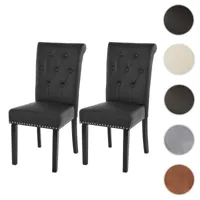 lot de 2 chaises de salle à manger chesterfield ii av rivets ~ similicuir noir, pieds foncés