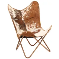 chaise cuir véritable de chèvre marron/blanc forme de papillon - fauteuils club, inclinables et chauffeuses lits - multicolore - multicolore