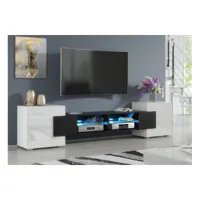dusine meuble tv pablo 230 cm avec led noir mat et blanc laqué