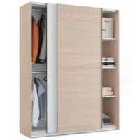 pegane armoire placard / meuble de rangement coloris effet bois / blanc - hauteur 200 x longueur 150 x profondeur 62 cm  bois