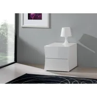 table de chevet moderne avec 2 tiroirs, made in italy, table de nuit, armoire pour chambre, 50x40h41 cm, couleur blanc brillant