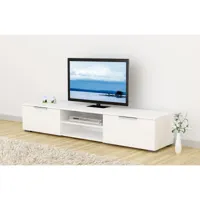 meuble tv avec deux tiroirs, blanc brillant, 172 x 33 x 39 cm