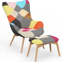 fauteuil avec repose-pieds kontor patchwork leni - design scandinave multicolore
