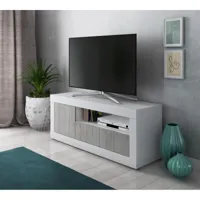 meuble tv de salon, buffet avec étagères et étagères, meuble tv de salon, 137x42h56 cm, couleur blanc et ciment
