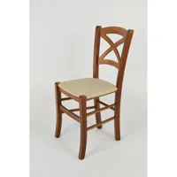 tommychairs tommychairs - set 6 chaises cross pour cuisine et salle à manger, structure en bois coleur noix et assise en tissu coleur chanvre