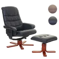 mendler fauteuil relax hwc-e30, fauteuil de télévision, siège tv avec tabouret ~ similicuir noir  noir