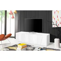 meuble tv de salon, made in italy, meuble tv avec 4 portes avec détail, 162x44h46 cm, couleur blanc brillant
