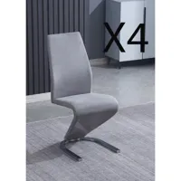 lot de 4 chaises de salle à manger en jarama coloris gris avec pieds coloris chromé - longueur 54 x profondeur 64 x hauteur 100 cm