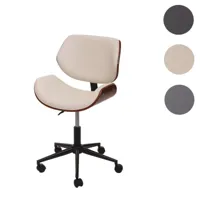 chaise de bureau hwc-g25 bois cintré aspect noyer rétro pivotante réglable en hauteur ~ crème