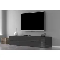 meuble tv de salon, made in italy, meuble tv avec 1 porte et 4 tiroirs, 170x40h35 cm, couleur anthracite brillant