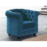 vente-unique fauteuil chesterfield - velours bleu canard  bleu canard