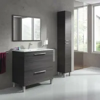 meuble vasque 80 cm + vasque + miroir + colonne gris cendré - banru