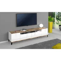 alter meuble tv de salon, made in italy, meuble tv avec 2 portes et 2 tiroirs, cm 200x40h47, blanc brillant et érable  blanc
